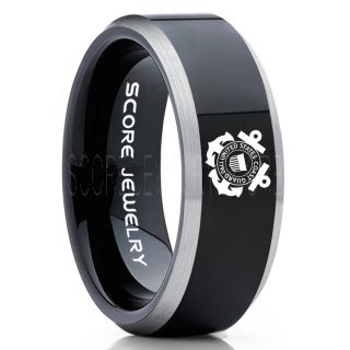 Coast Guard Ring, United States Coast Guard Ring, 8mm Black Tungsten Ring, Black Wedding Band, Black Tungsten Band, Military Ring,  United States Coast Guard