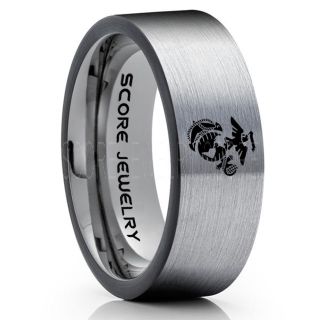 Marines Ring, United States Marine Corps Ring, 8mm Silver Tungsten Ring, Silver Wedding Band, Silver Tungsten Band, Military Ring, United States Marine Corps