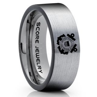 Coast Guard Ring, United States Coast Guard Ring, 8mm Silver Tungsten Ring, Silver Wedding Band, Silver Tungsten Band, Military Ring,  United States Coast Guard