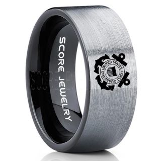 Coast Guard Ring, United States Coast Guard Ring, 10mm Black Tungsten Ring, Black Wedding Band, Black Tungsten Band, Military Ring,  United States Coast Guard