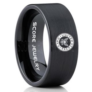 United States Navy Ring, United States Navy Wedding Ring, 10mm Black Tungsten Ring, Black Wedding Band, Black Tungsten Band, Military Ring, United States Navy