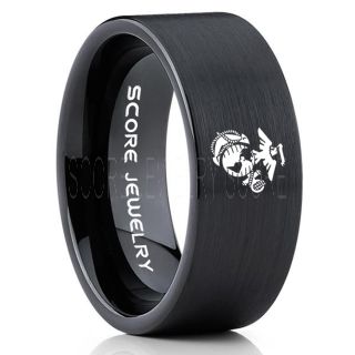 Marines Ring, United States Marine Corps Ring, 8mm Black Tungsten Ring, Black Wedding Band, Black Tungsten Band, Military Ring, United States Marine Corps