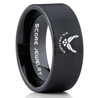 U.S. Air Force Ring, U.S. Air Force Wedding Ring, 8mm Black Tungsten Ring, Black Wedding Band, Black Tungsten Band, Military Ring, U.S. Air Force