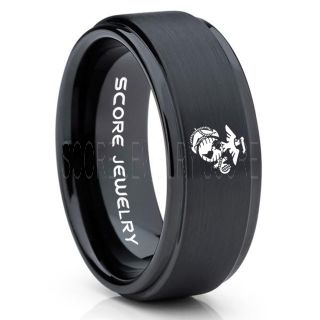 Marines Ring, United States Marine Corps Ring, 8mm Black Tungsten Ring, Black Wedding Band, Black Tungsten Band, Military Ring, United States Marine Corps