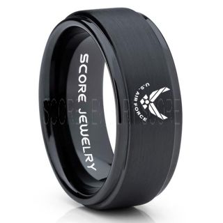 U.S. Air Force Ring, U.S. Air Force Wedding Ring, 8mm Black Tungsten Ring, Black Wedding Band, Black Tungsten Band, Military Ring, U.S. Air Force