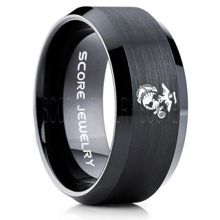 Marines Ring, United States Marine Corps Ring, 8mm Black Tungsten Ring, Black Wedding Band, Black Tungsten Band, Military Ring, United States Marine Corps