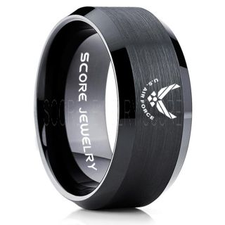 U.S. Air Force Ring, U.S. Air Force Wedding Ring, 10mm Black Tungsten Ring, Black Wedding Band, Black Tungsten Band, Military Ring, U.S. Air Force