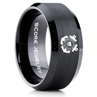 Coast Guard Ring, United States Coast Guard Ring, 8mm Black Tungsten Ring, Black Wedding Band, Black Tungsten Band, Military Ring,  United States Coast Guard