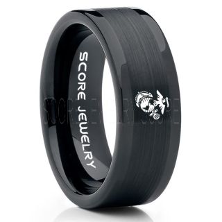 Marines Ring, United States Marine Corps Ring, 8mm Black Tungsten Ring, Black Wedding Band, Black Tungsten Band, Military Ring, United States Marine Corps