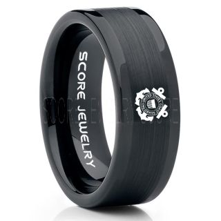 Coast Guard Ring, United States Coast Guard Ring, 8mm Black Tungsten Ring, Black Wedding Band, Black Tungsten Band, Military Ring,  United States Coast Guard