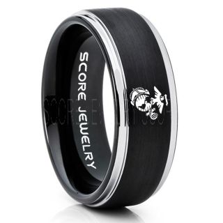 Marines Ring, United States Marine Corps Ring, 8mm Black Tungsten Ring, Black Wedding Band, Black Tungsten Band, Military Ring, United States Marine Corps