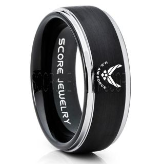 U.S. Air Force Ring, U.S. Air Force Wedding Ring, 8mm Black Tungsten Ring, Black Wedding Band, Black Tungsten Band, Military Ring, U.S. Air Force