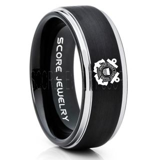 Coast Guard Ring, United States Coast Guard Ring, 8mm Black Tungsten Ring, Black Wedding Band, Black Tungsten Band, Military Ring,  United States Coast Guard