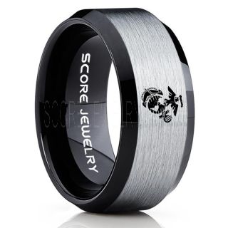 Marines Ring, United States Marine Corps Ring, 8mm Black Tungsten Ring, Black Wedding Band, Black Tungsten Band, Military Ring, United States Marine Corps