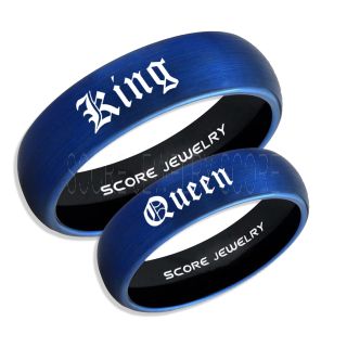 King and Queen Rings, King & Queen Rings, King Queen Wedding Ring, King Queen Wedding Bands, King Ring, Queen Ring, Matching Ring Set, 2 Piece Couple Set Blue Tungsten Rings King & Queen Ring, 