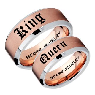 King and Queen Rings, King & Queen Rings, King Queen Wedding Ring, King Queen Wedding Bands, King Ring, Queen Ring, Matching Ring Set, 2 Piece Couple Set 14K Rose Gold Tungsten Rings, King & Queen Rings