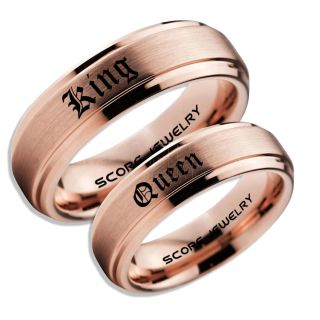 King and Queen Rings, King & Queen Rings, King Queen Wedding Rings, King Queen Wedding Bands, King Ring, Queen Ring, Matching Ring Set, 2 Piece Couple Set 14K Rose Gold Tungsten King & Queen Rings