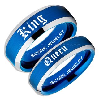 King and Queen Rings, King & Queen Rings, King Queen Wedding Ring, King Queen Wedding Bands, King Ring, Queen Ring, Matching Ring Set, 2 Piece Couple Set Blue Tungsten Rings, King & Queen Rings