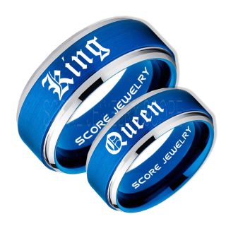 King and Queen Rings, King & Queen Rings, King Queen Wedding Ring, King Queen Wedding Bands, King Ring, Queen Ring, Matching Ring Set, 2 Piece Couple Set Blue Tungsten Rings, King & Queen Rings