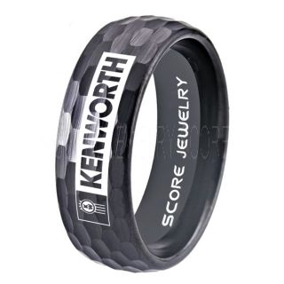 Kenworth Truck Ring, Kenworth  Ring, Black Tungsten Ring, Black Wedding Band, Black Hammered Tungsten Wedding Ring, Truck Ring, Engine Ring, Kenworth Wedding Ring