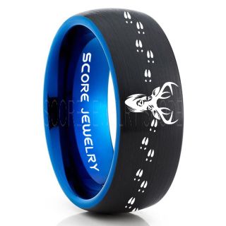 Deer Ring, Deer Wedding Ring, Deer Wedding Band, Deer Tracks Ring, Deer Tracks Black Tungsten Ring, Black Wedding Band, Hunting Ring, Outdoorsman Wedding Band