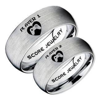 Gamer Rings, Couple Ring Set, Player 1 Player 2 Rings, Controller Heart Rings, Silver Gamer Wedding Rings, Silver Tungsten Gamer Wedding Bands, Silver Tungsten Rings, Silver Wedding Bands, Gamer Jewelry