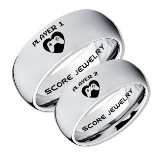 Gamer Rings, Couple Ring Set, Player 1 Player 2 Rings, Controller Heart Rings, Silver Gamer Wedding Rings, Silver Tungsten Gamer Wedding Bands, Silver Tungsten Rings, Silver Wedding Bands, Gamer Jewelry