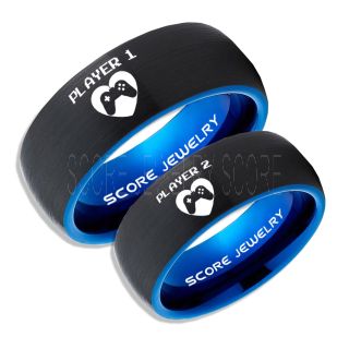 Gamer Rings, Couple Ring Set, Player 1 Player 2 Rings, Controller Heart Rings, Black Gamer Wedding Rings, Black Tungsten Gamer Wedding Bands, Black Tungsten Rings, Black Wedding Bands, Gamer Jewelry