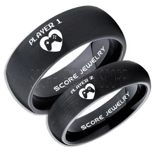 Gamer Rings, Couple Ring Set, Player 1 Player 2 Rings, Controller Heart Rings, Black Gamer Wedding Rings, Black Tungsten Gamer Wedding Bands, Black Tungsten Rings, Black Wedding Bands, Gamer Jewelry