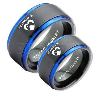 Gamer Rings, Couple Ring Set, Player 1 Player 2 Rings, Controller Heart Rings, Black Gamer Wedding Rings, Black Tungsten Gamer Wedding Bands, Black Tungsten Rings, Black Wedding Bands, Gamer Jewelry