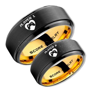 Gamer Rings, Couple Ring Set, Player 1 Player 2 Rings, Controller Heart Rings, Black Gamer Wedding Rings, Black Tungsten Gamer Wedding Bands, Black Tungsten Rings, Black Wedding Bands, Gamer Jewelry
