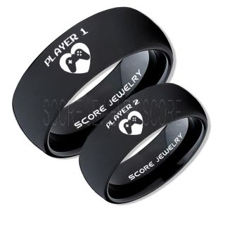 Gamer Rings, Couple Ring Set, Player 1 Player 2 Rings, Controller Heart Rings, Black Gamer Wedding Rings, Black Tungsten Gamer Wedding Bands, Black Tungsten Rings, Black Wedding Bands, Gamer Jewelry