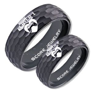 Gamer Rings, Couple Ring Set, Player 1 Player 2 Rings, Controller Heart Rings, Black Hammered Gamer Wedding Rings, Black Tungsten Gamer Wedding Bands, Black Tungsten Rings, Black Wedding Bands, Gamer Jewelry