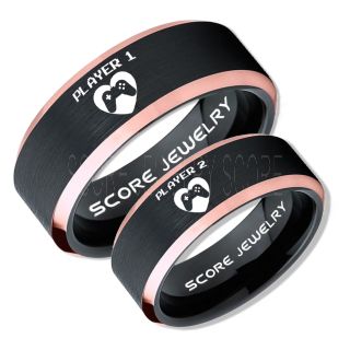 Gamer Rings, Couple Ring Set, Player 1 Player 2 Rings, Controller Heart Rings, Black Gamer Wedding Rings, Black Tungsten Gamer Wedding Bands, Black Tungsten Rings, Black Wedding Bands, Gamer Jewelry