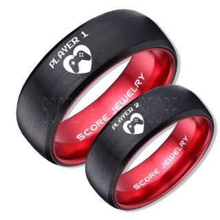 Gamer Rings, Couple Ring Set, Player 1 Player 2 Rings, Controller Heart Rings, Black Gamer Wedding Rings, Black Tungsten Gamer Wedding Bands, Black Tungsten Rings, Black Wedding Bands, Gamer Jewelry