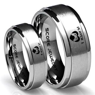 Gamer Rings, Couple Ring Set, Player 1 Player 2 Rings, Controller Heart Rings, Silver Gamer Wedding Rings, Silver Tungsten Gamer Wedding Bands, Silver Tungsten Rings, Silver Wedding Bands, Gamer Jewelry
