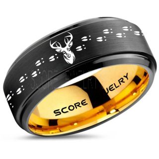 Deer Ring, Deer Wedding Ring, Deer Wedding Band, Deer Tracks Ring, Deer Tracks Black Tungsten Ring, Black Wedding Band, Hunting Ring, Outdoorsman Wedding Band