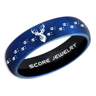 Deer Ring, Deer Wedding Ring, Deer Wedding Band, Deer Tracks Ring, Deer Tracks Blue Tungsten Ring, Blue Wedding Band, Hunting Ring, Outdoorsman Wedding Band