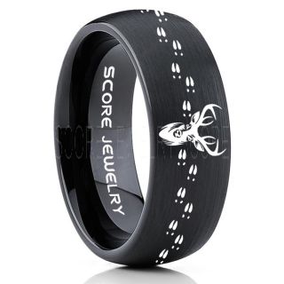 Deer Ring, Deer Wedding Ring, Deer Wedding Band, Deer Tracks Ring, Deer Tracks Black Tungsten Ring, Black Wedding Band, Hunting Ring, Outdoorsman Wedding Band