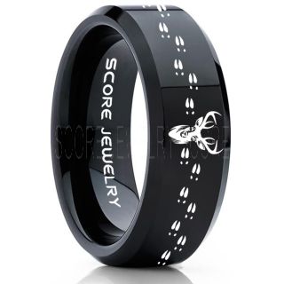 Deer Ring, Deer Wedding Ring, Deer Wedding Band, Deer Tracks Ring, Deer Tracks Black Tungsten Ring, Black Wedding Band, Hunting Ring, Outdoorsman Wedding Band