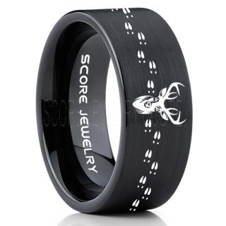 Deer Ring, Deer Wedding Ring, Deer Wedding Band, Deer Tracks Ring, Deer Tracks Black Tungsten Ring, Black Wedding Band, Hunting Ring, Outdoorsman Wedding Band