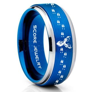 Deer Ring, Deer Wedding Ring, Deer Wedding Band, Deer Tracks Ring, Deer Tracks Blue Tungsten Ring, Blue Wedding Band, Hunting Ring, Outdoorsman Wedding Band