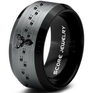 Deer Ring, Deer Wedding Ring, Deer Wedding Band, Deer Tracks Ring, Deer Tracks Black Tungsten Ring, Black Wedding Band, Hunting Ring, Outdoorsman Wedding Band