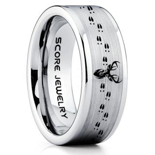 Deer Ring, Deer Wedding Ring, Deer Wedding Band, Deer Tracks Ring, Deer Tracks Silver Tungsten Ring, Silver Wedding Band, Hunting Ring, Outdoorsman Wedding Band