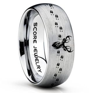 Deer Ring, Deer Wedding Ring, Deer Wedding Band, Deer Tracks Ring, Deer Tracks Silver Tungsten Ring, Silver Wedding Band, Hunting Ring, Outdoorsman Wedding Band