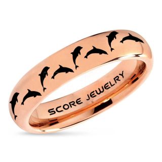 Dolphins Ring, Dolphin Wedding Ring, Dolphin Wedding Band, Marine Life Ring, Bottlenose Dolphins Ring, Dolphin Pod 14K Rose Gold Tungsten Ring, Rose Gold Wedding Band, Ocean Life Wedding Band