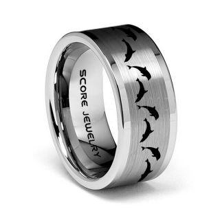 Dolphins Ring, Dolphin Wedding Ring, Dolphin Wedding Band, Marine Life Ring, Bottlenose Dolphins Ring, Dolphin Pod Silver Tungsten Ring, Silver Wedding Band, Ocean Life Wedding Band