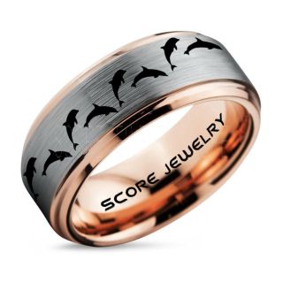 Dolphins Ring, Dolphin Wedding Ring, Dolphin Wedding Band, Marine Life Ring, Bottlenose Dolphins Ring, Dolphin Pod Silver Tungsten Ring, Silver Wedding Band, Ocean Life Wedding Band