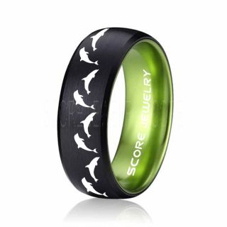 Dolphins Ring, Dolphin Wedding Ring, Dolphin Wedding Band, Marine Life Ring, Bottlenose Dolphins Ring, Dolphin Pod Black Tungsten Ring, Black Wedding Band, Ocean Life Wedding Band