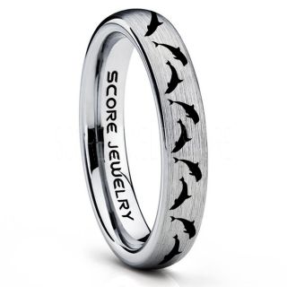 Dolphins Ring, Dolphin Wedding Ring, Dolphin Wedding Band, Marine Life Ring, Bottlenose Dolphins Ring, Dolphin Pod Silver Tungsten Ring, Silver Wedding Band, Ocean Life Wedding Band